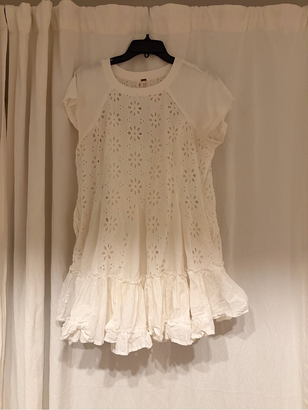 Free People Cream Eyelet Ruffle Mini Dress